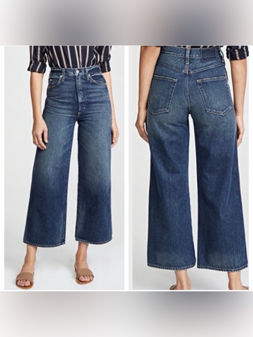 AMO Ava Wide Leg High Rise Crop Jeans in Cherish Wash Sz 28